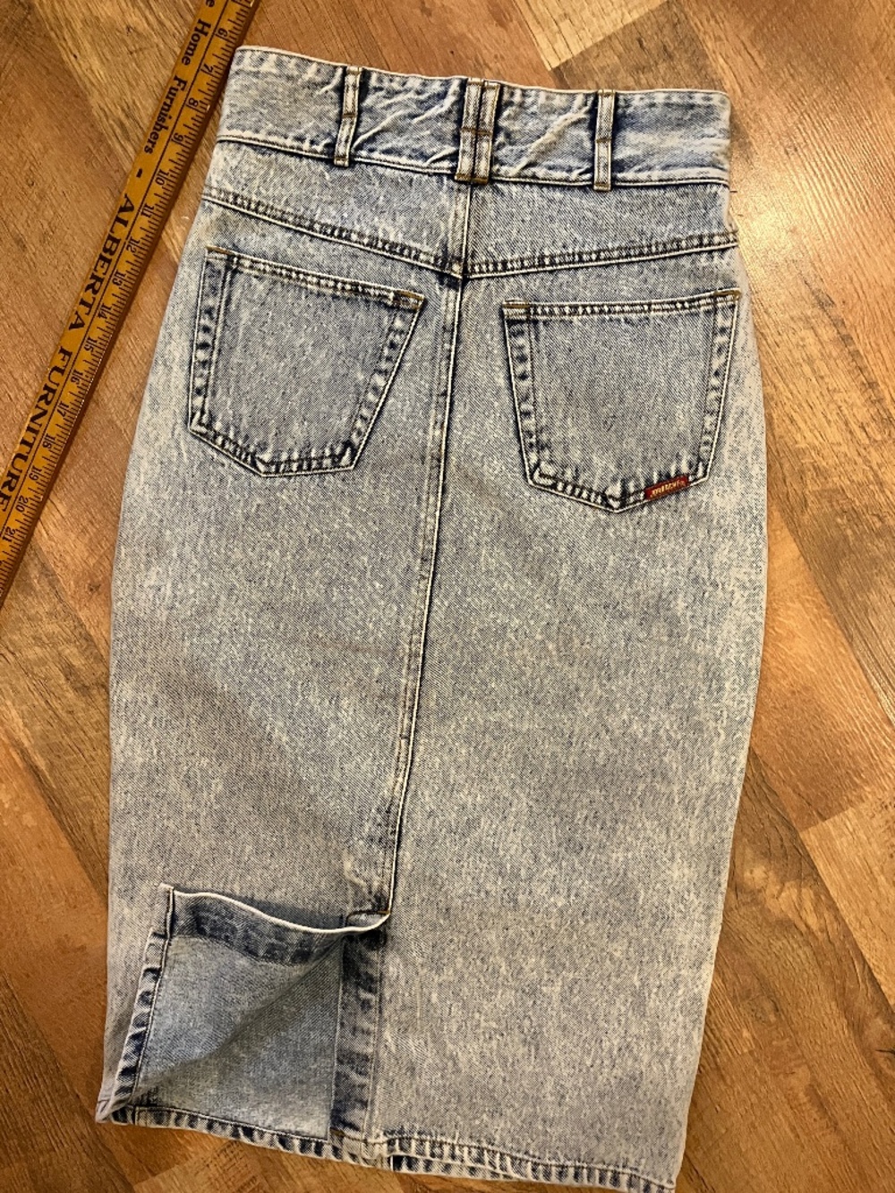 Vintage Jordache Stone-Washed Cotton Jean Midi Skirt high rise 26” waist